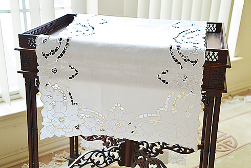 Fancy Hand Embroidery Grace Style Table Runner. 18" x 54" White